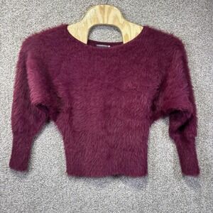 Anthropologie Sweater Womens XS Purple Fuzzy Boat Neck Dolman Sleeve Pullover